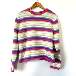 Croft & Barrow Striped Sweater XL Colorful Preppy Pink Blue Knit Dopamine Spring